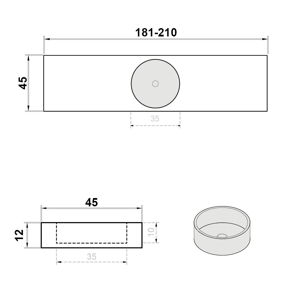 Wastafel (102) enkel rond - kraangat wit 181-210/45/12
