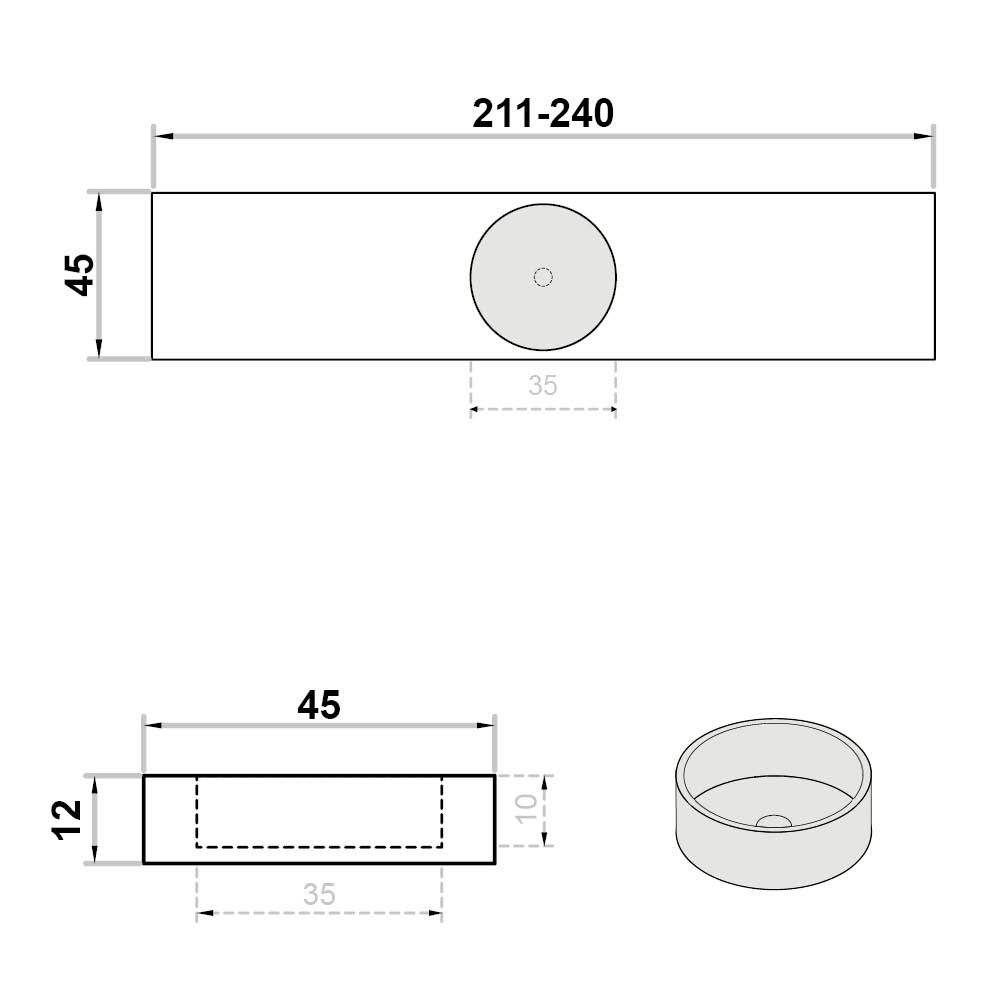 Wastafel (102) enkel rond - kraangat wit 211-240/45/12