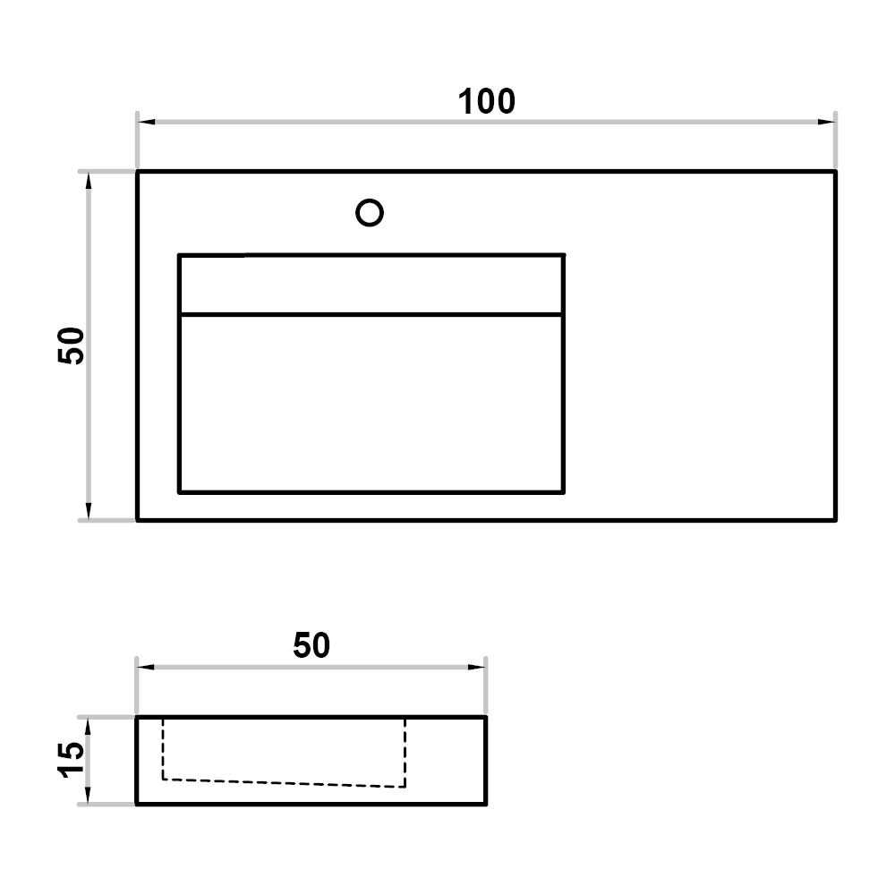 Wastafel (102) enkel hellend, links + kraangat 100/50/15