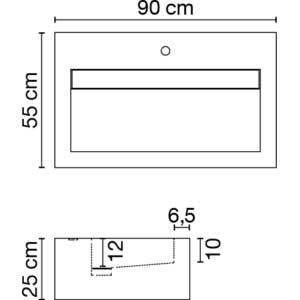 Wastafel (413) enkel + kraangat 90/55/25 glanz/honed
