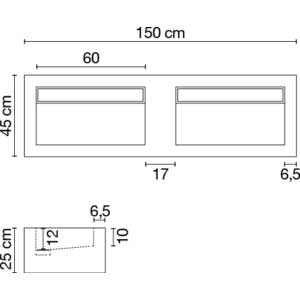 Wastafel (413) dubbel - kraangat 150/45/25 glanz/honed
