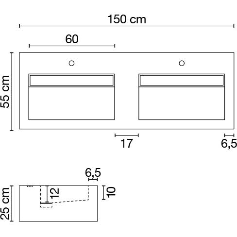 Wastafel (413) dubbel + kraangat 150/55/25 glanz/honed