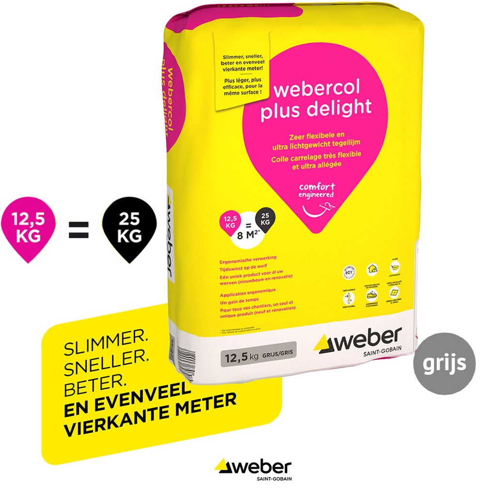 Kleefcement webercol plus delight grijs 12,5 kg