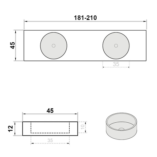 [102.999.0188] Wastafel (102) dubbel rond - kraangat wit 181-210/45/12