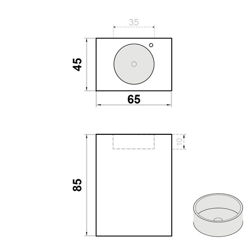 [102.999.0211] Wastafel (102) zuil rond + kraangat wit 65/45/85