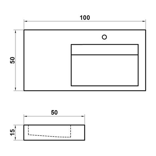 [102.999.0224] Wastafel (102) enkel hellend, rechts + kraangat 100/50/15