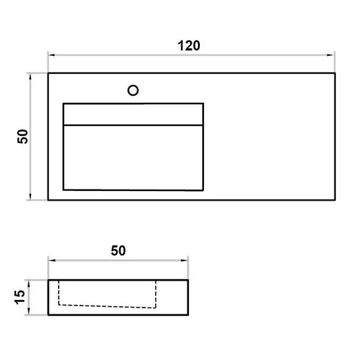 [102.999.0225] Wastafel (102) enkel hellend, links + kraangat 120/50/15